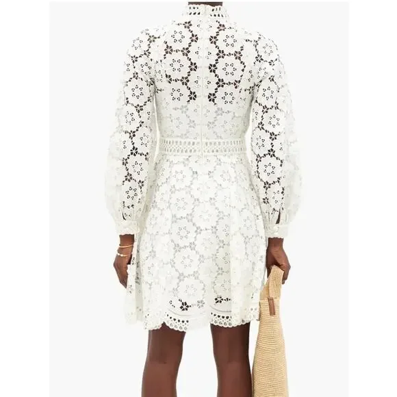 ZimmermannWomen's White Linen And Cotton-blend Guipure Lace Mini Dress L READ ! - Picture 2 of 13
